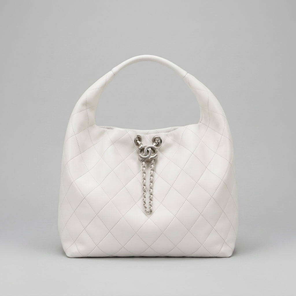 CHANEL Maxi Hobo Calfskin Leather Material Silver Hardware