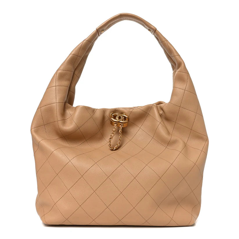 CHANEL Maxi Hobo Calfskin Leather Material Silver Hardware