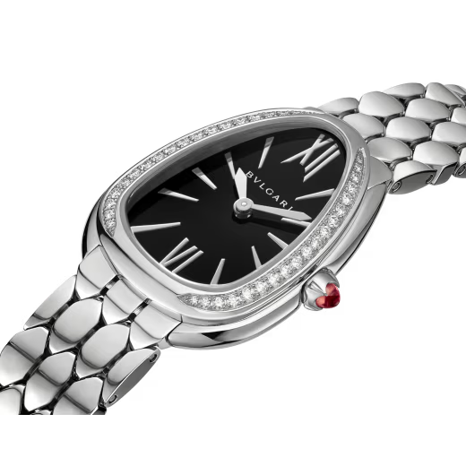 Bvlgari Serpenti Seduttori Diamond-Bezel Wrap Watch — Steel & Black