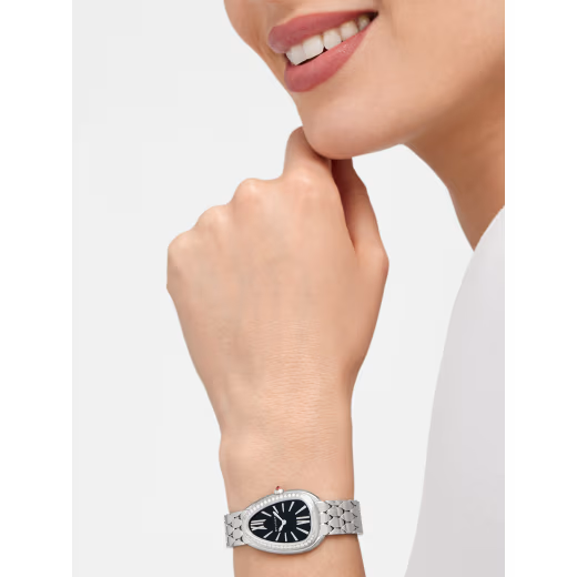 Bvlgari Serpenti Seduttori Diamond-Bezel Wrap Watch — Steel & Black