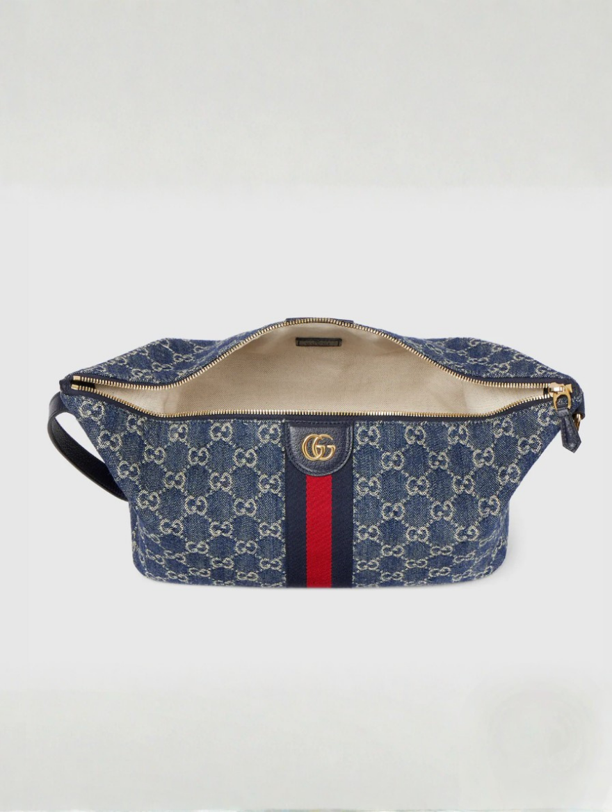 Gucci Vanity medium top handle bag blue and white GG denim