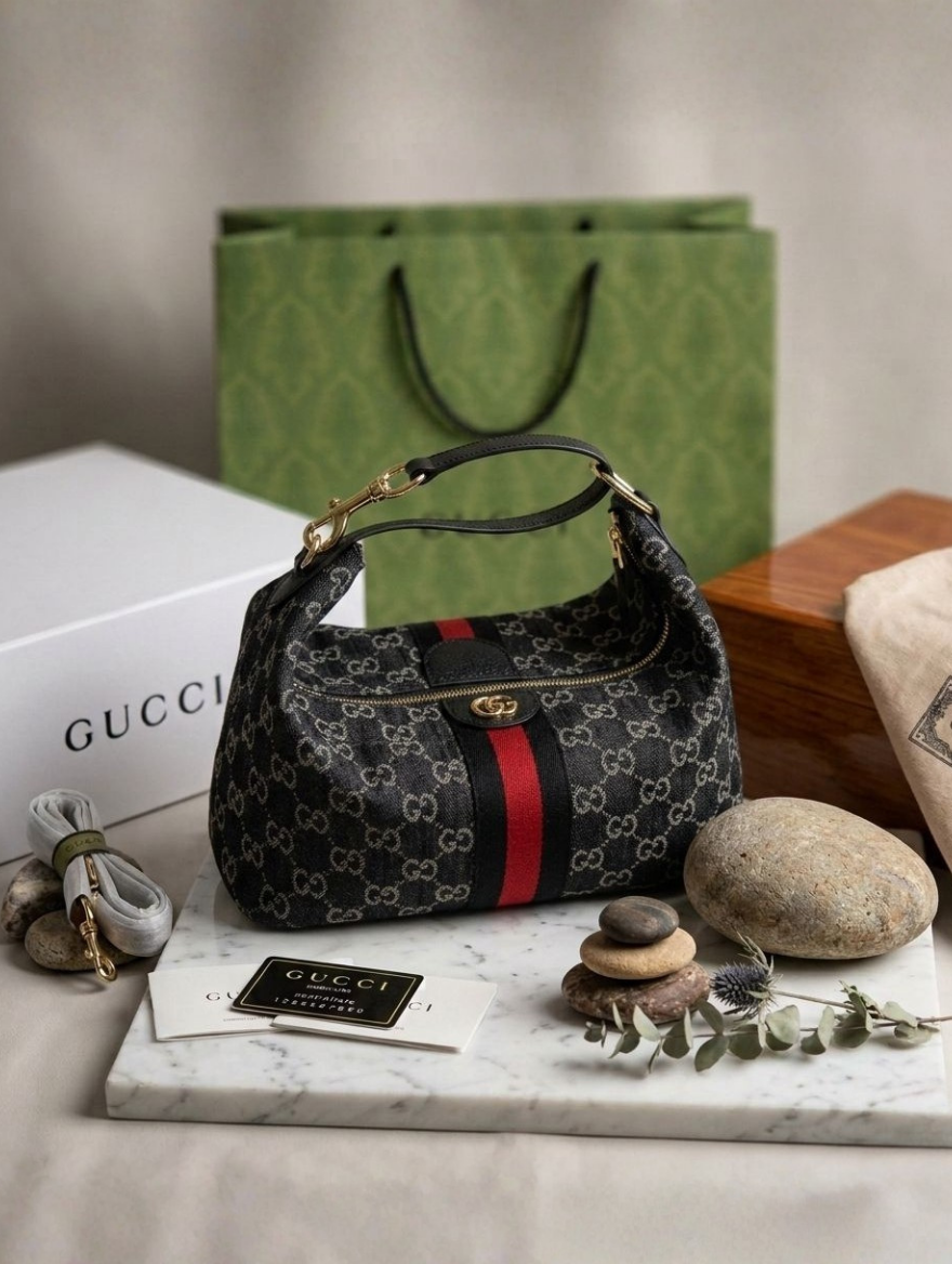 Gucci Vanity medium top handle bag black GG denim