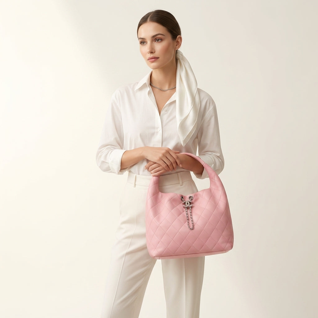 CHANEL Maxi Hobo Calfskin Leather Material Silver Hardware