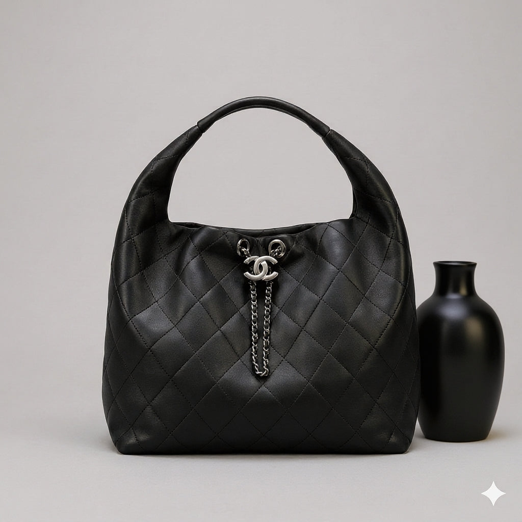 CHANEL Maxi Hobo Calfskin Leather Material Silver Hardware
