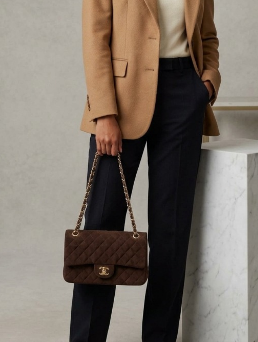 Chanel Brown Suede Classic Flap Bag