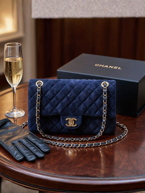 Chanel Navy Suede Classic Flap Bag