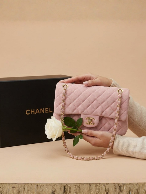 Chanel Pink Suede Classic Flap Bag