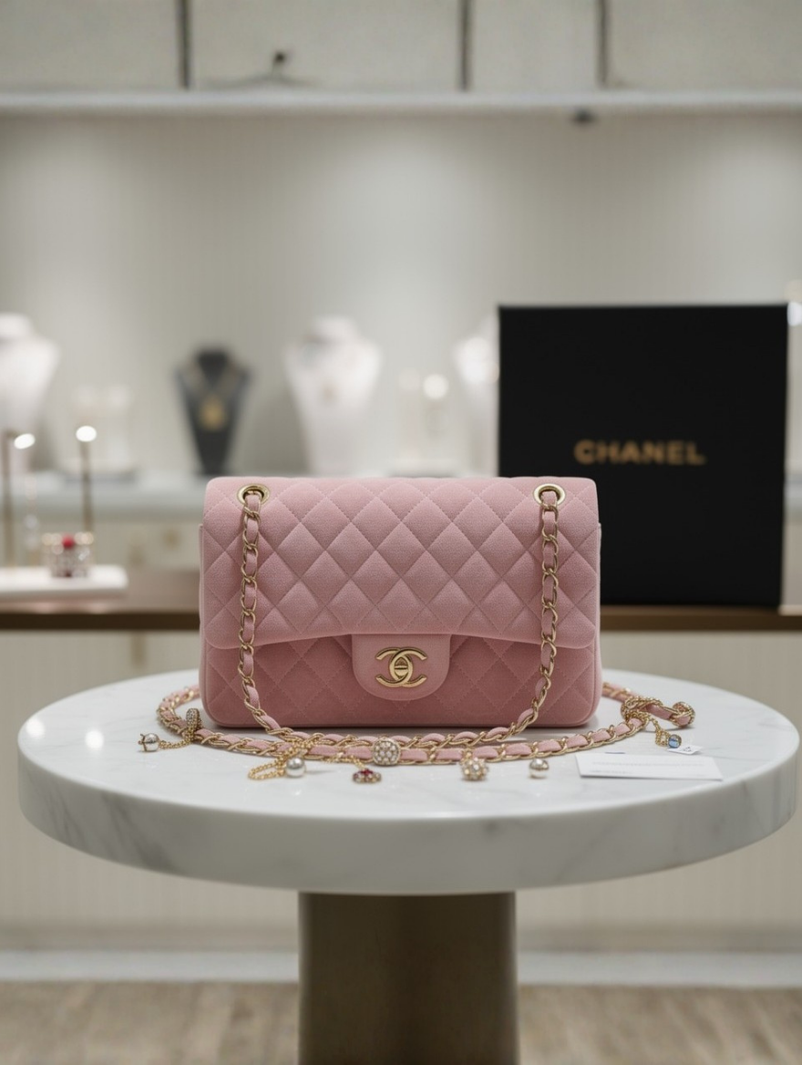 Chanel Pink Suede Classic Flap Bag