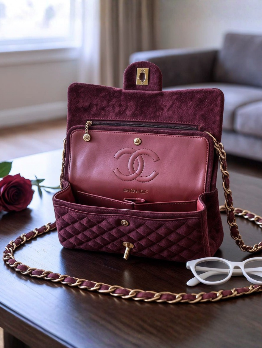 Chanel Burgundy Suede Classic Flap Bag