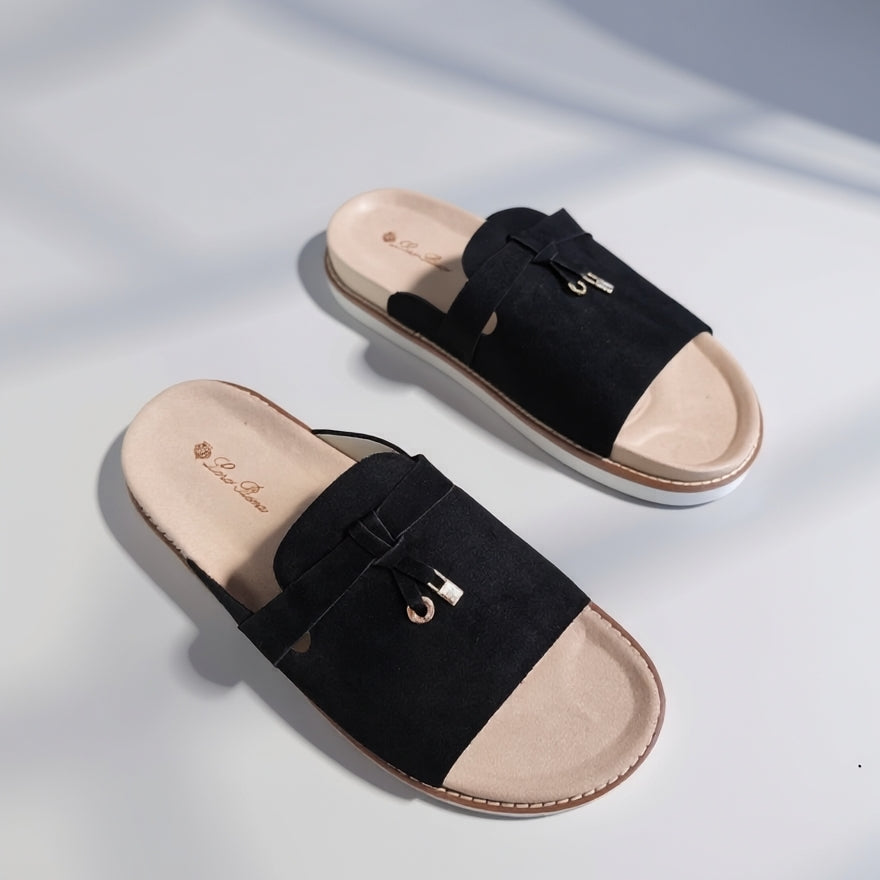 Loro Piana Summer Charms Suede Slides in Burgundy