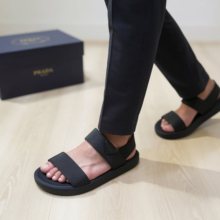 Prada Black Signature Triangle Logo Luxury Sandals
