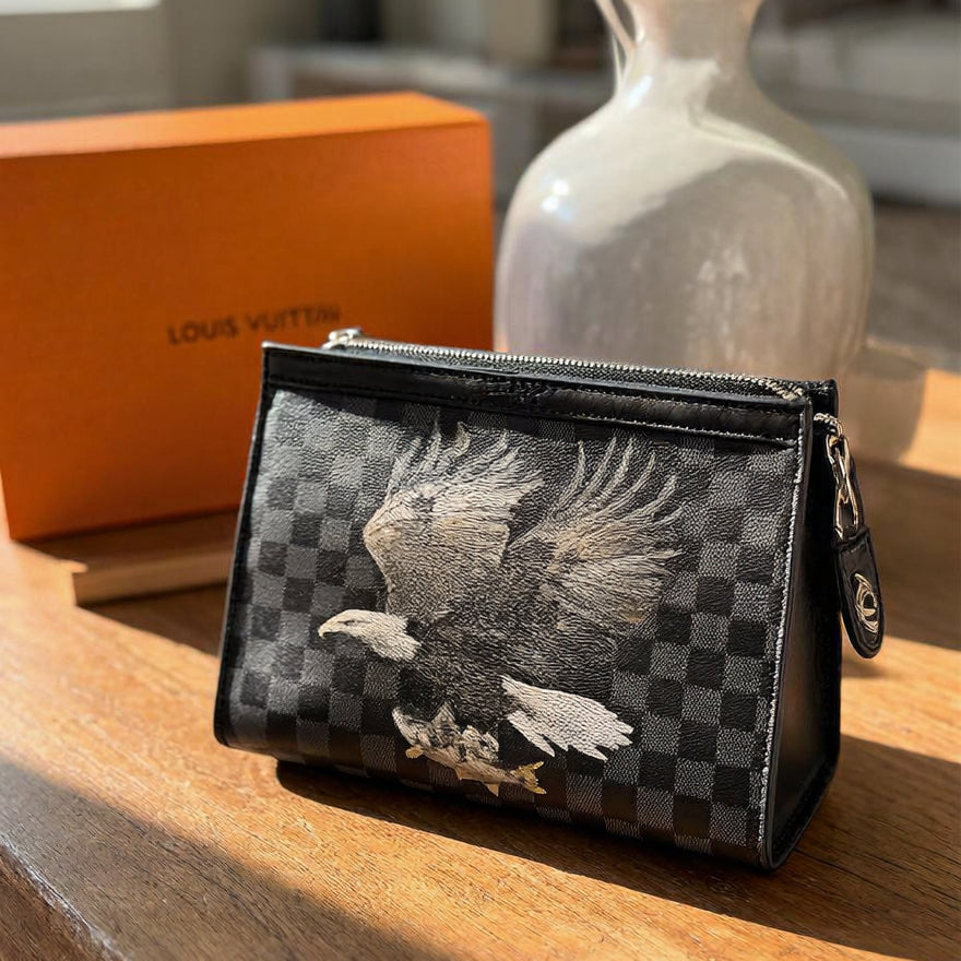 Luxury LV Black Exotic Texture Patchwork Leather Clutch