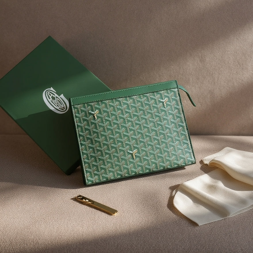 Goyard Textured Canvas Zip Pouch / Clutch Bag