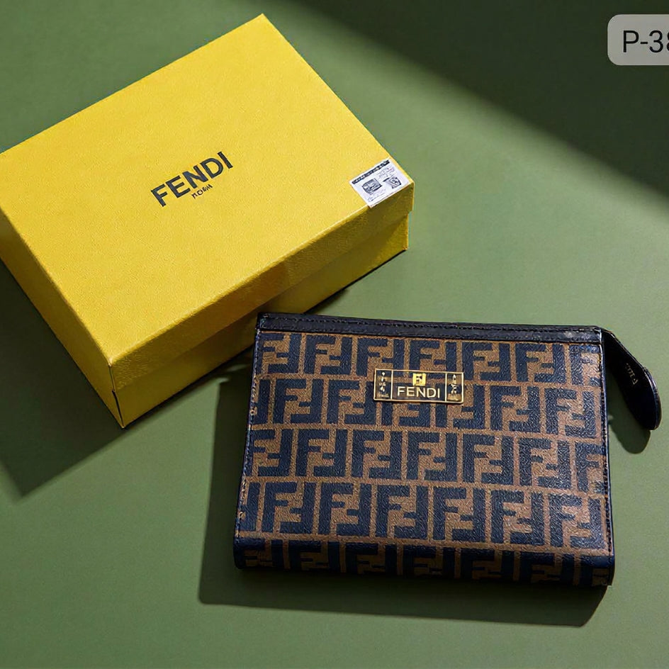 Fendi Classic Zucca Monogram Canvas Zip Pouch