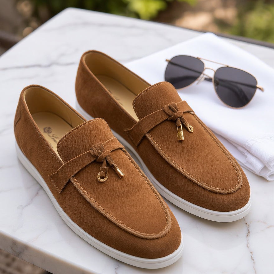 Loro Piana Men's Burgundy Suede Backless Summer Walk Loafers