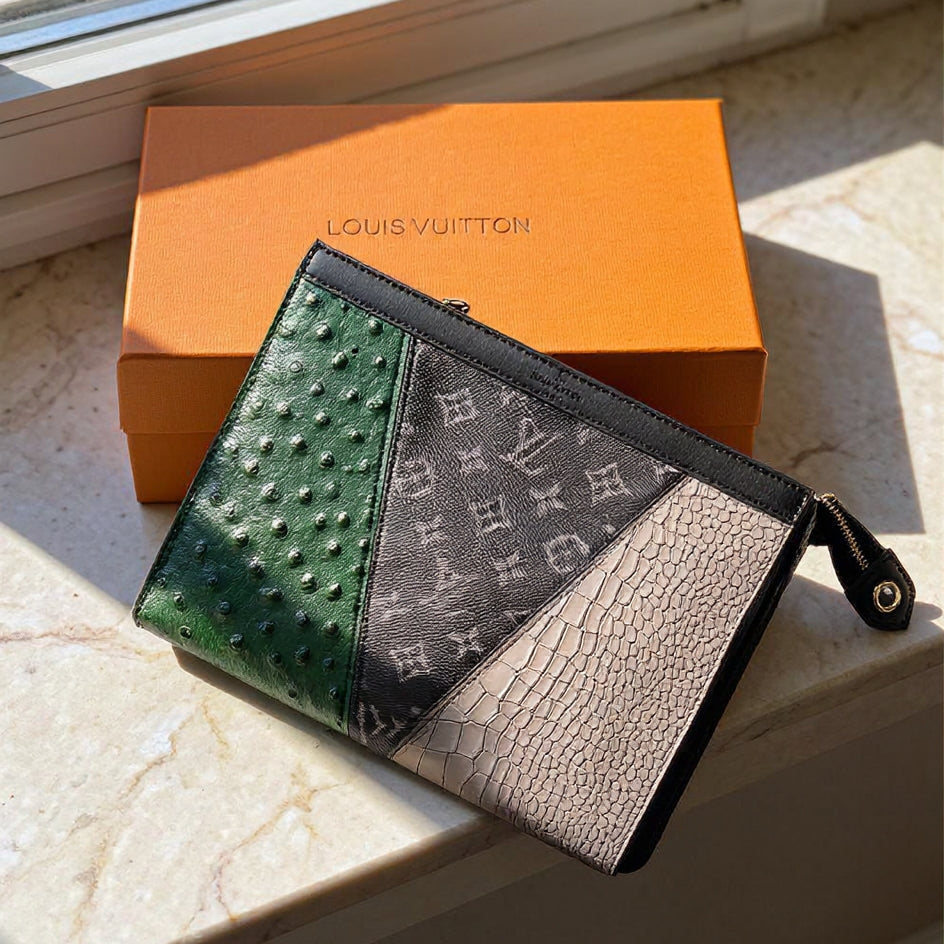 Luxury LV Exotic Texture Patchwork Leather Clutch Bag