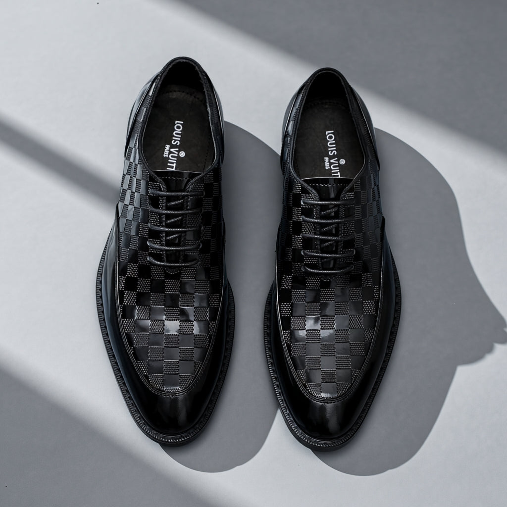 Premium Black Checkered Pattern Dress Shoes - Elegant Men’s Formal Footwear