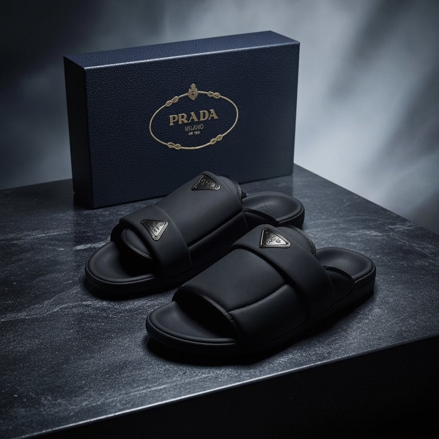 Prada All-Black Puffy Luxury Comfort Slides