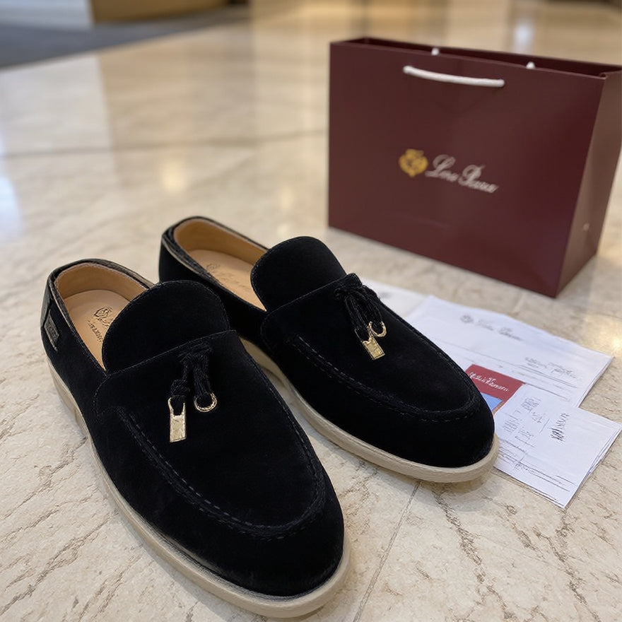 Loro Piana Men's Burgundy Suede Backless Summer Walk Loafers