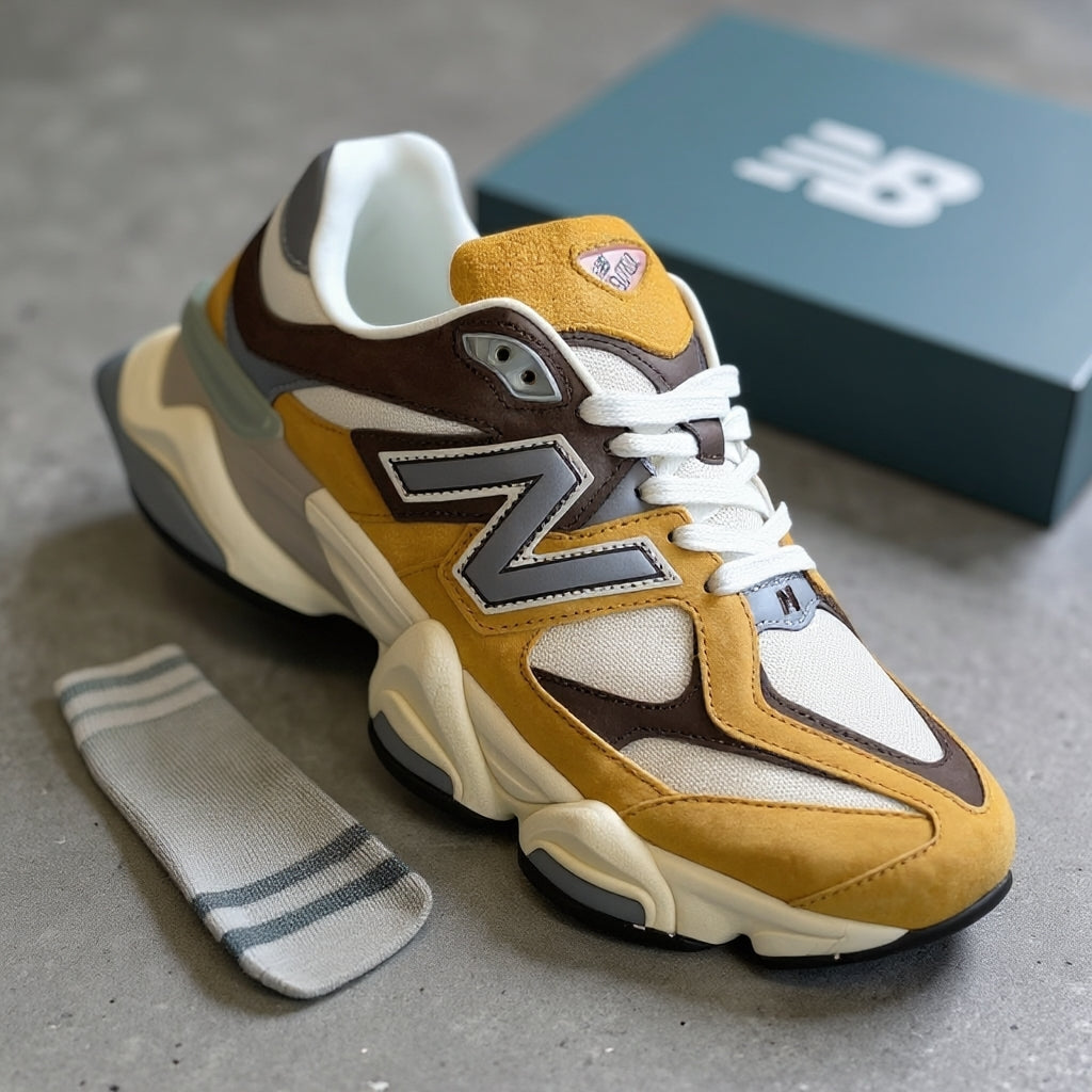 New Balance 9060 Lifestyle Sneakers – Mustard & Earth Tones