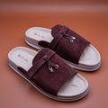 Loro Piana Summer Charms Suede Slides in Burgundy
