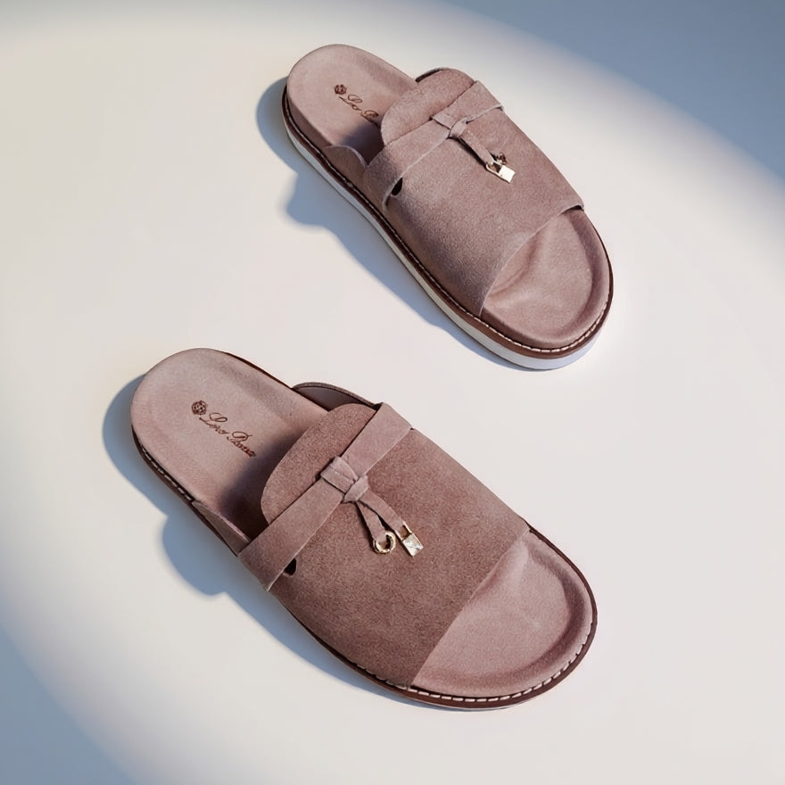Loro Piana Summer Charms Suede Slides in Burgundy