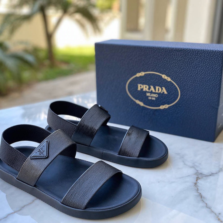 Prada Black Signature Triangle Logo Luxury Sandals