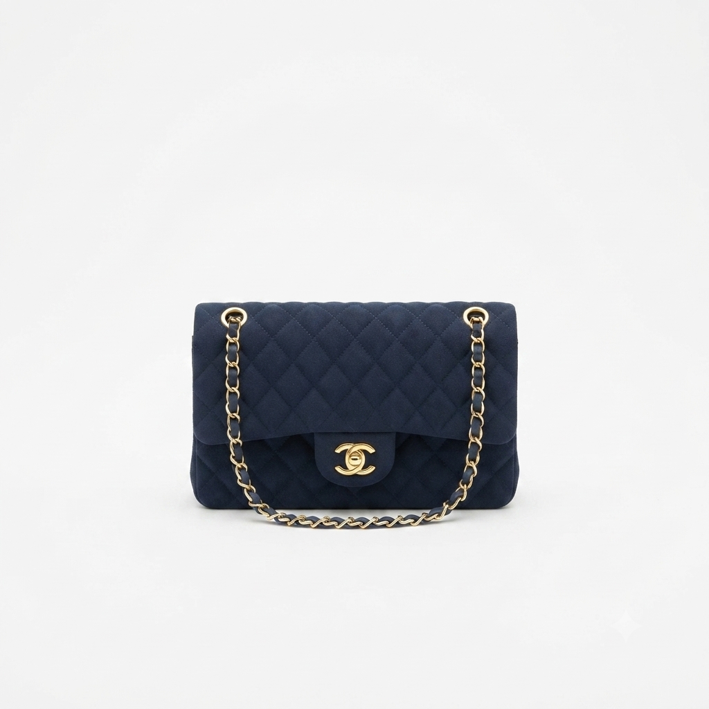Chanel Navy Suede Classic Flap Bag
