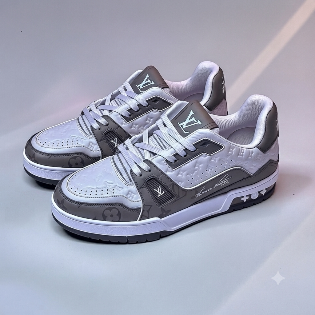Signature Monogram Trainer – Grey & White Edition