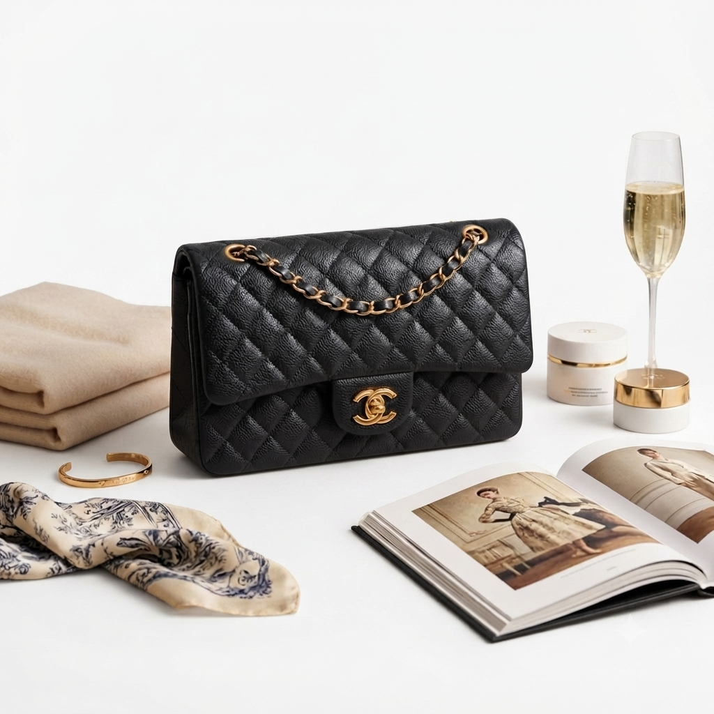 Chanel Double Flap Gold Chain Bag
