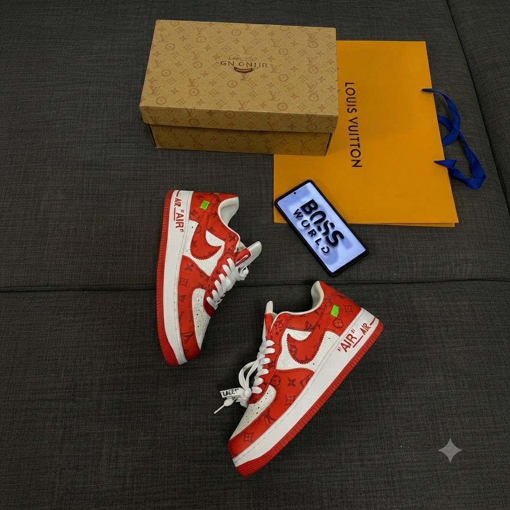 Louis Vuitton x Nike Air Force 1 'University Red' - Monogrammed Luxury Sneaker