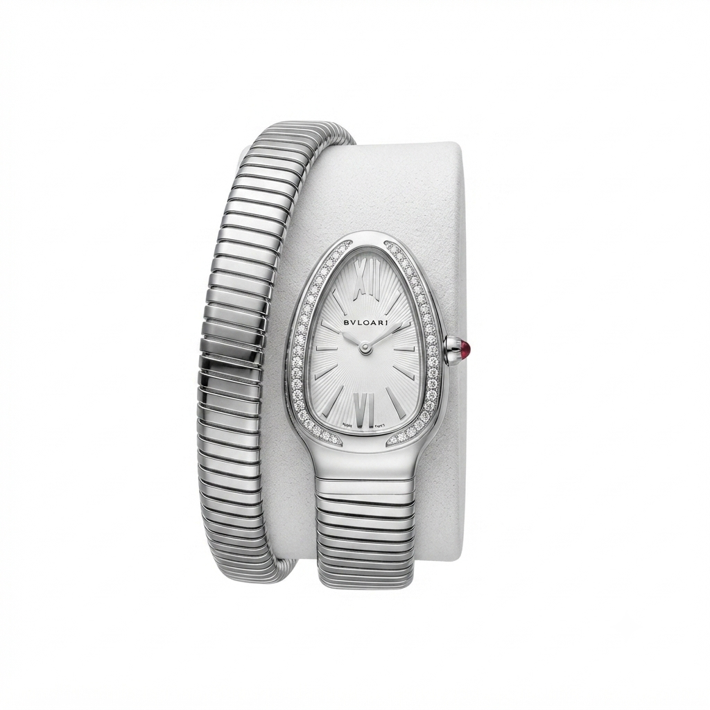 Bulgari Serpenti Tubogas (Steel / Silver Dial / Diamonds)