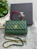 Pebbled Leather Top-Handle Bag – Forest Green