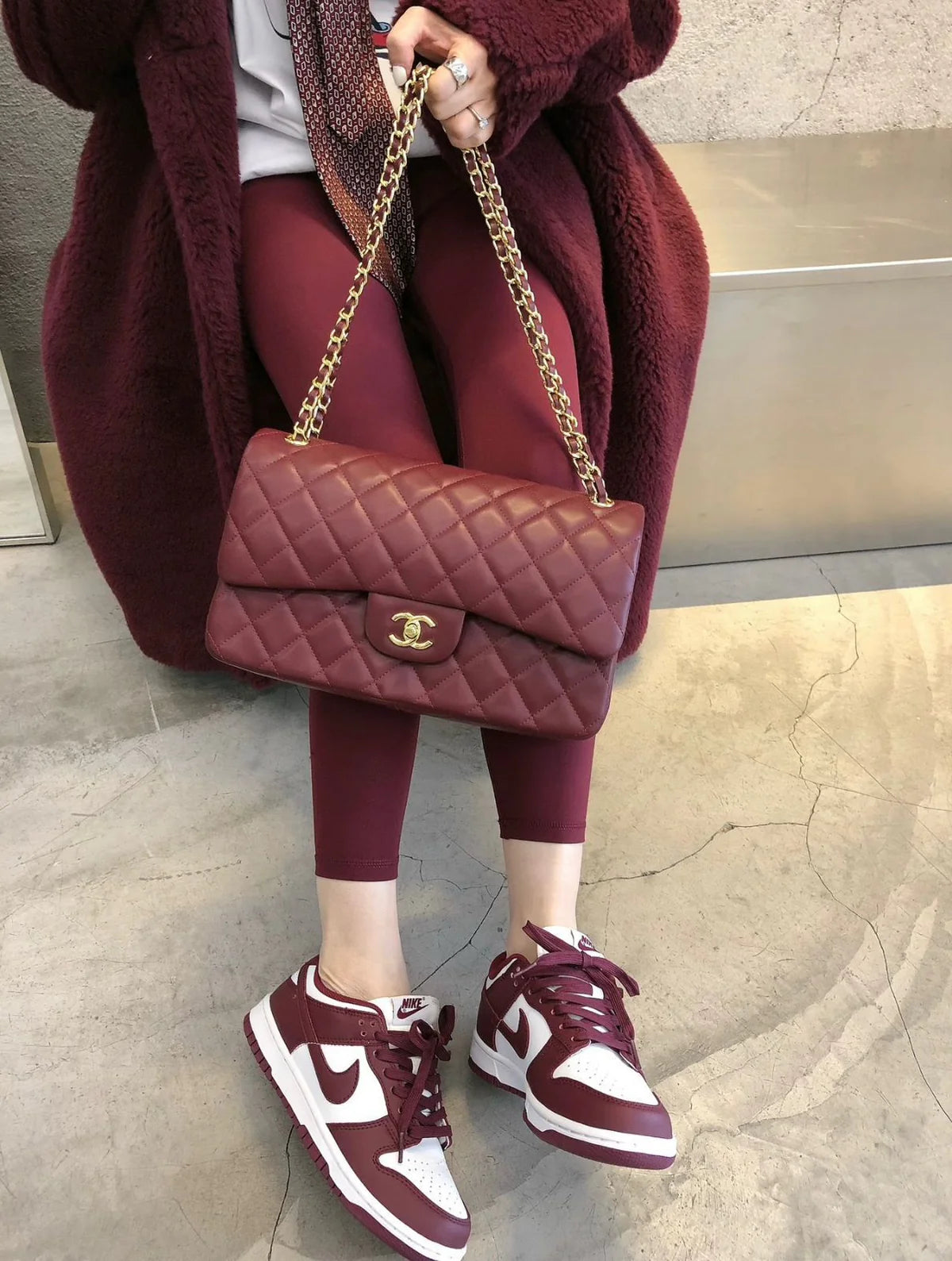 Chanel Classic Double Flap Bag (Burgundy Lambskin with Gold Hardware)