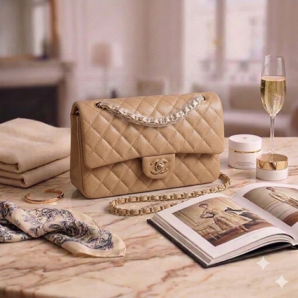 CHANEL ᴅᴏᴜʙʟᴇ ғʟᴀᴘ ɢᴏʟᴅ ʜᴀʀᴅᴡᴀʀᴇ ᴄʜᴀɪɴ ʙᴇʟᴛ sᴛʀᴀᴘ sɪᴢᴇ : 25 cm