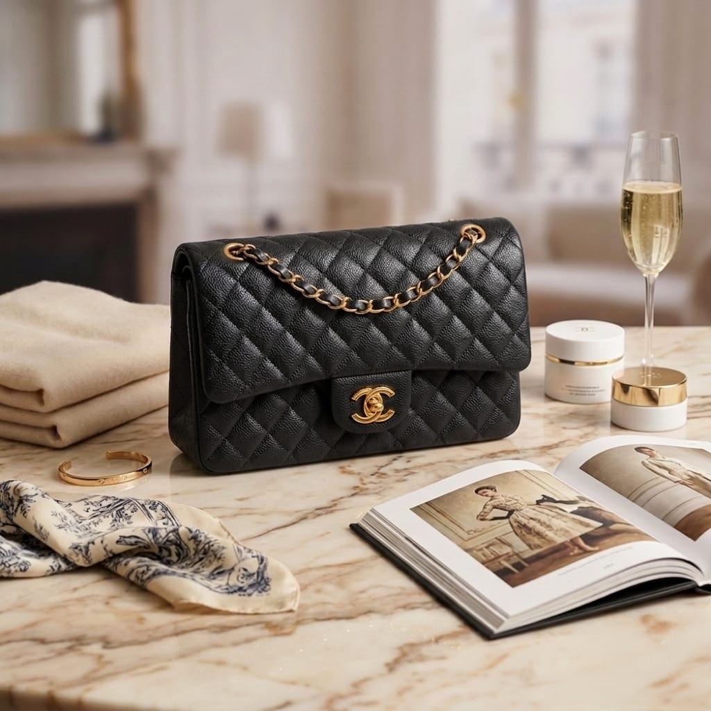 CHANEL ᴅᴏᴜʙʟᴇ ғʟᴀᴘ ɢᴏʟᴅ ʜᴀʀᴅᴡᴀʀᴇ ᴄʜᴀɪɴ ʙᴇʟᴛ sᴛʀᴀᴘ sɪᴢᴇ : 25 cm