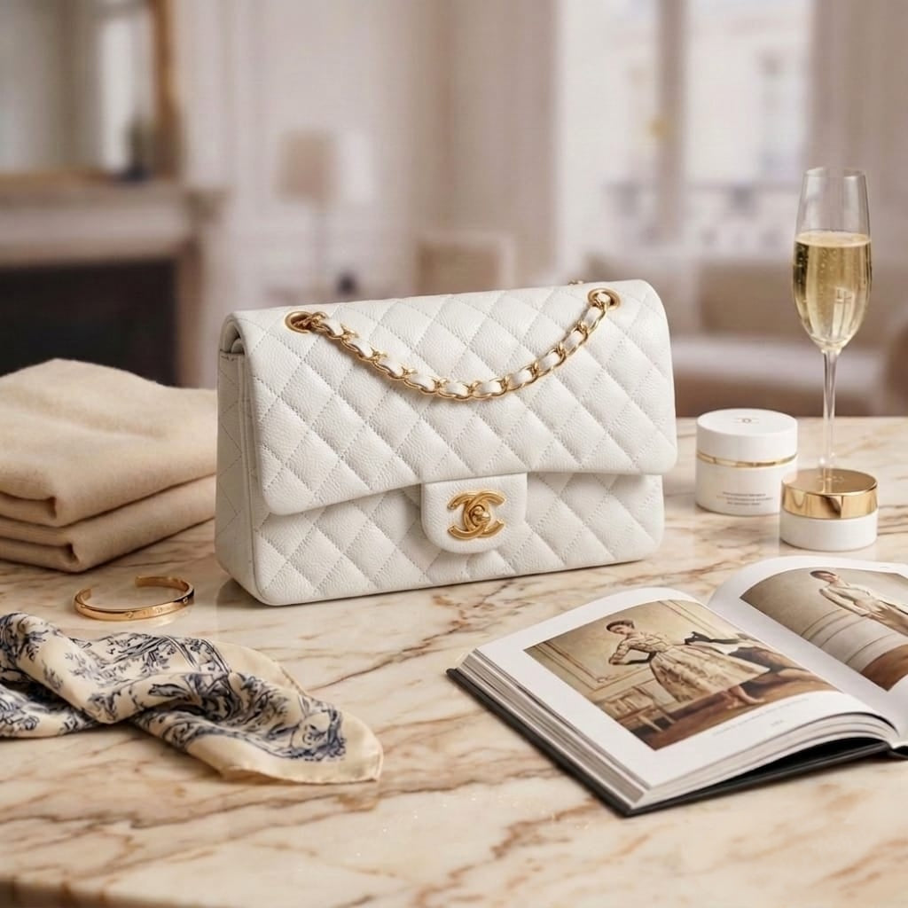 CHANEL ᴅᴏᴜʙʟᴇ ғʟᴀᴘ ɢᴏʟᴅ ʜᴀʀᴅᴡᴀʀᴇ ᴄʜᴀɪɴ ʙᴇʟᴛ sᴛʀᴀᴘ sɪᴢᴇ : 25 cm