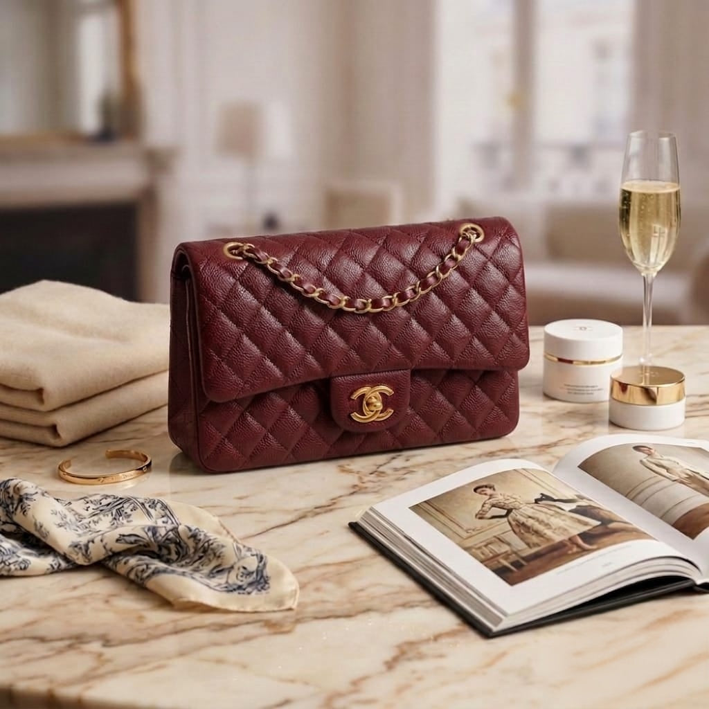 Chanel Double Flap Gold Chain Bag