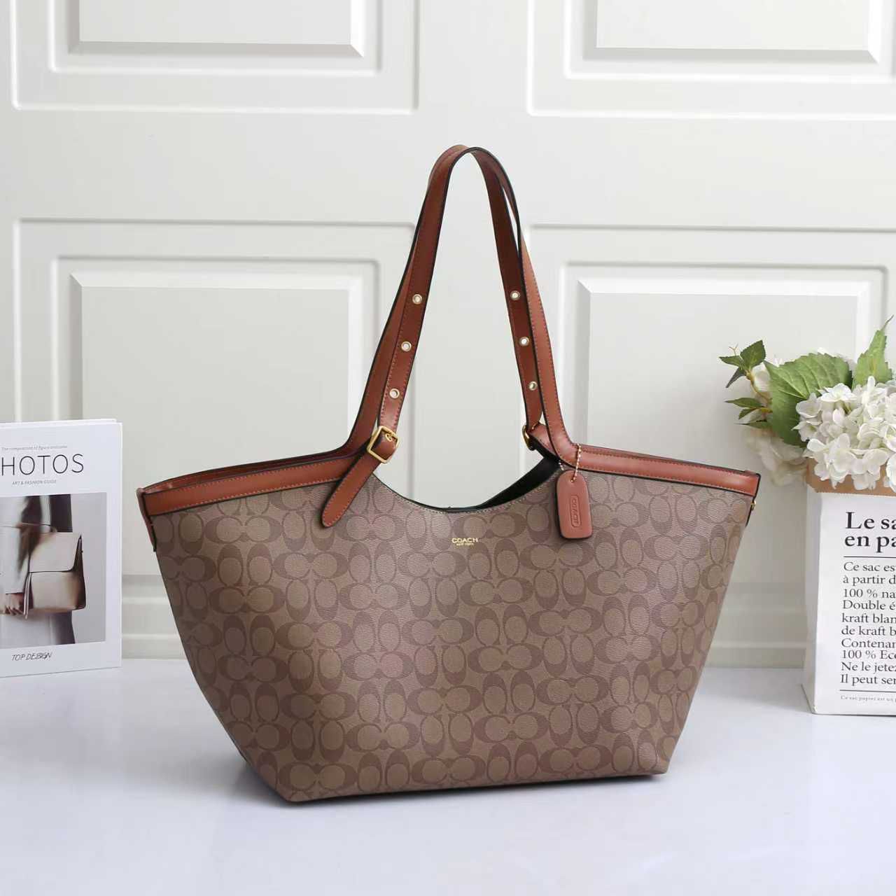 Coach Gramercy Tote Bag - Crafted Leather with Metallic Grommet Detailing