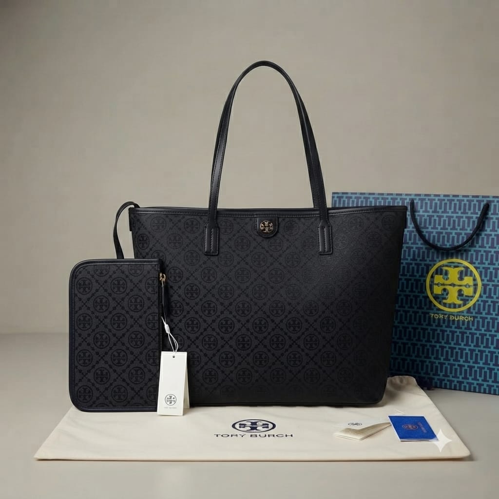 ory Burch Canvas Tote Bag - With Wristlet Zip