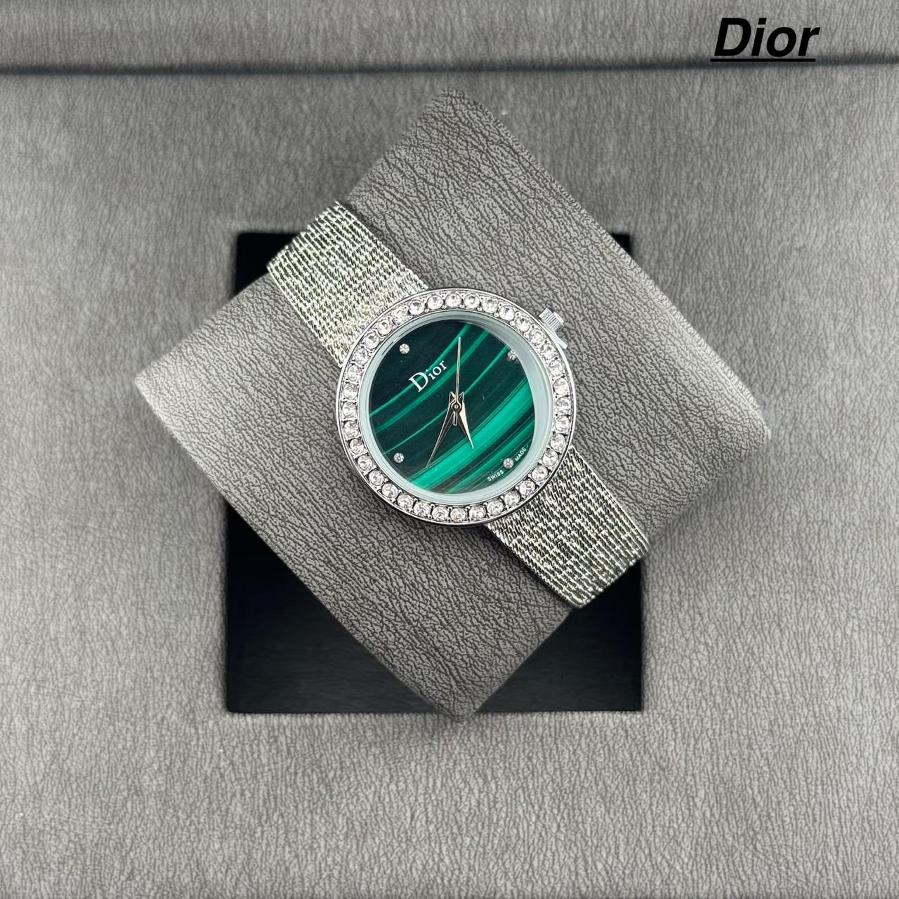 Dior La D de Dior Green Malachite Dial Diamond Bezel Watch