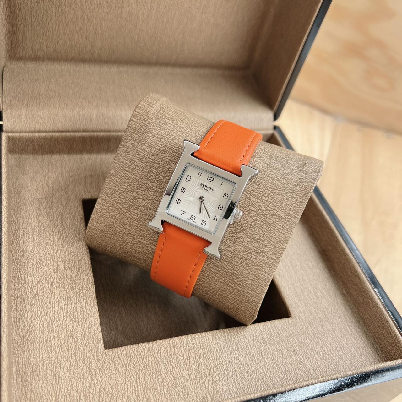 Hermès Heure H Orange Leather Band Swiss Made Watch