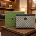 Gucci Monogram GG Print Leather Trim Clutch