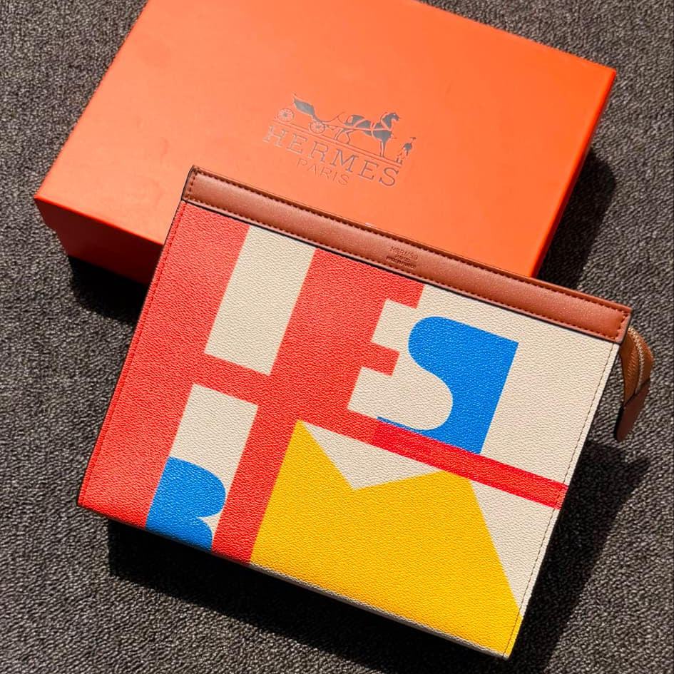 Hermès" Typographic Canvas Zip Pouch Bag