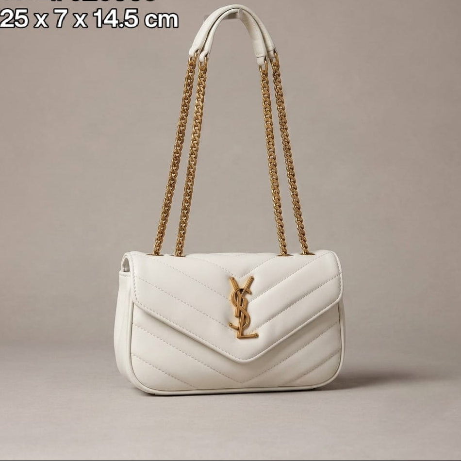Saint Laurent LouLou Medium Shoulder Bag in White Leather