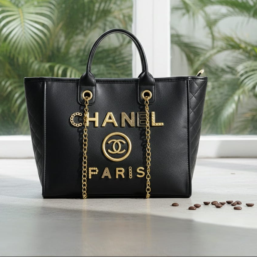 Chanel Deauville Large Tote Bag in Black Leather