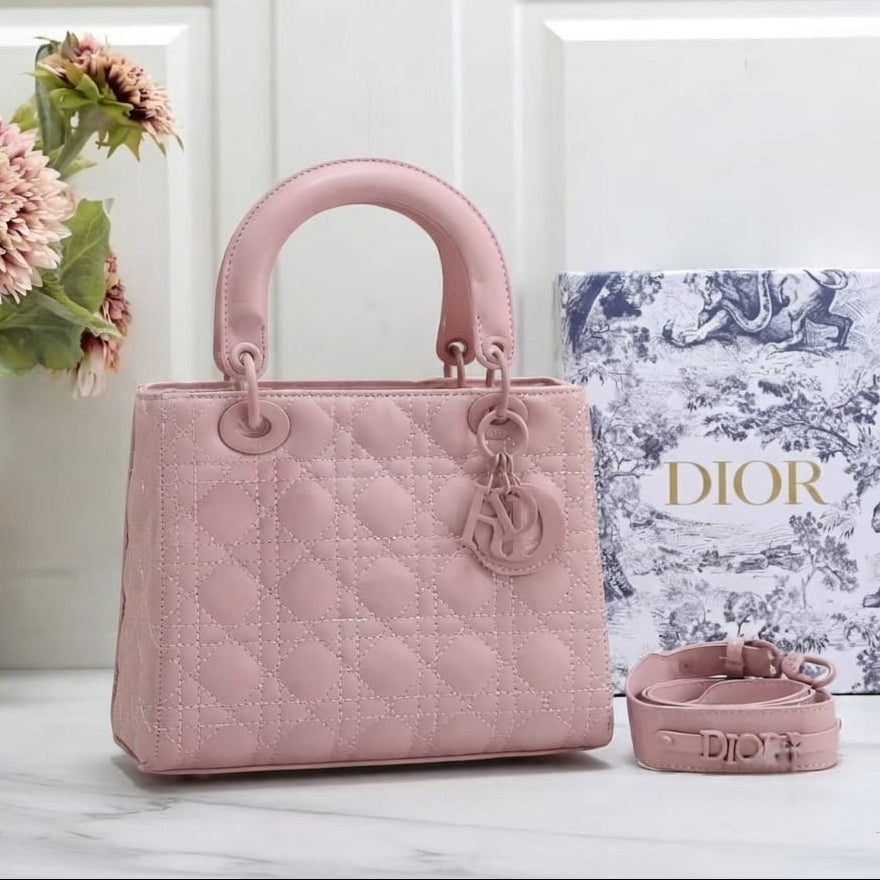 Christian Dior Lady Dior Burgundy  Leather Top-Handle Bag