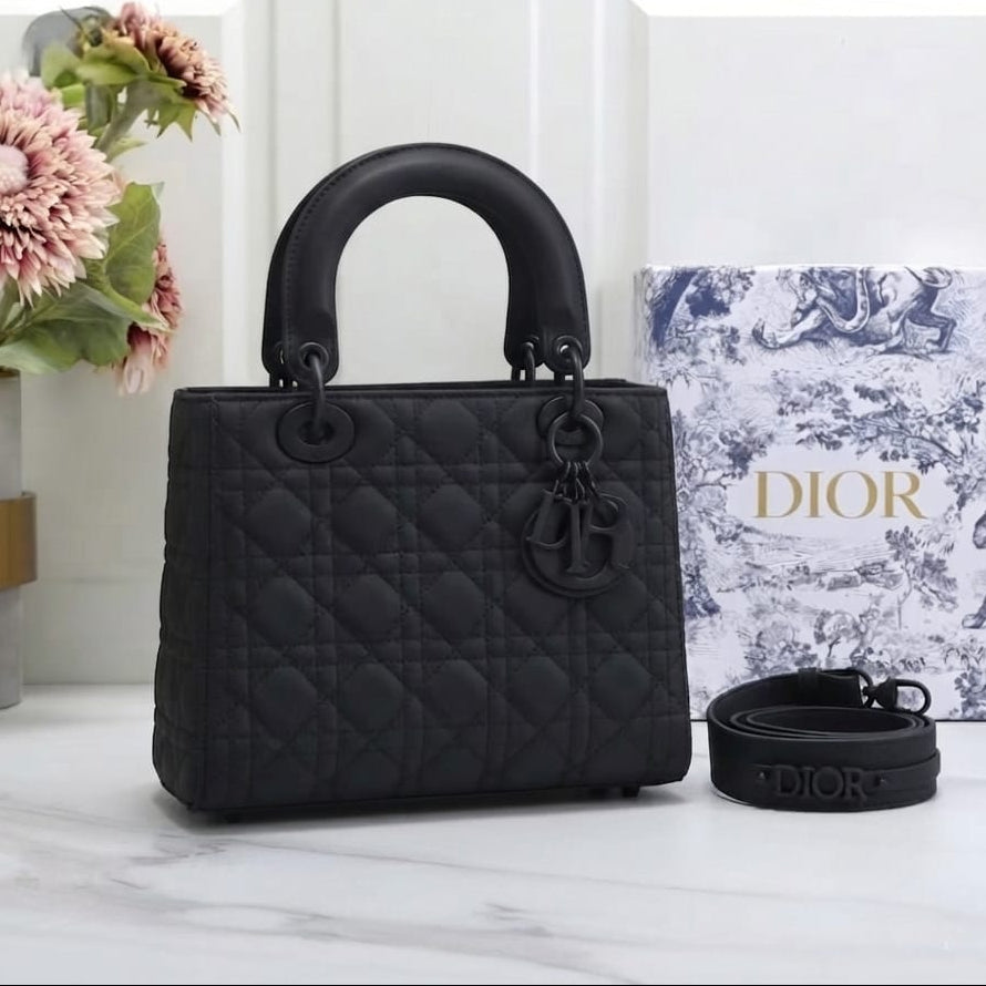 Christian Dior Lady Dior Burgundy  Leather Top-Handle Bag