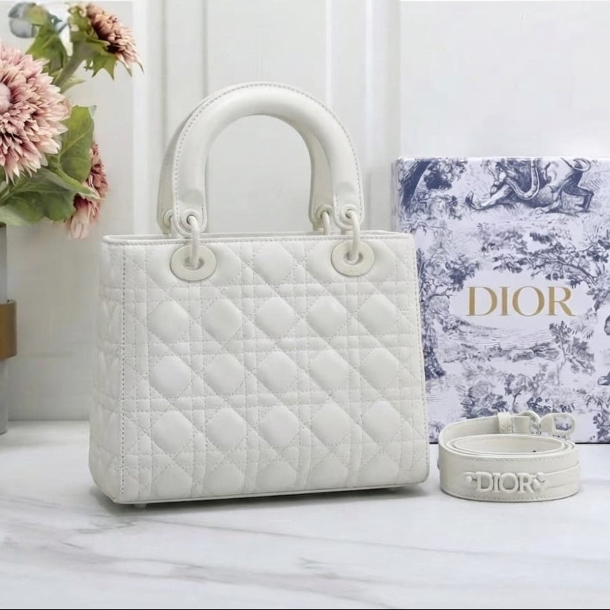 Christian Dior Lady Dior Burgundy  Leather Top-Handle Bag