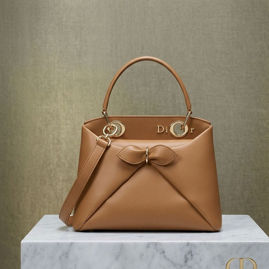 Dior Miss Dior Leather Top Handle Bag with Bow Detail